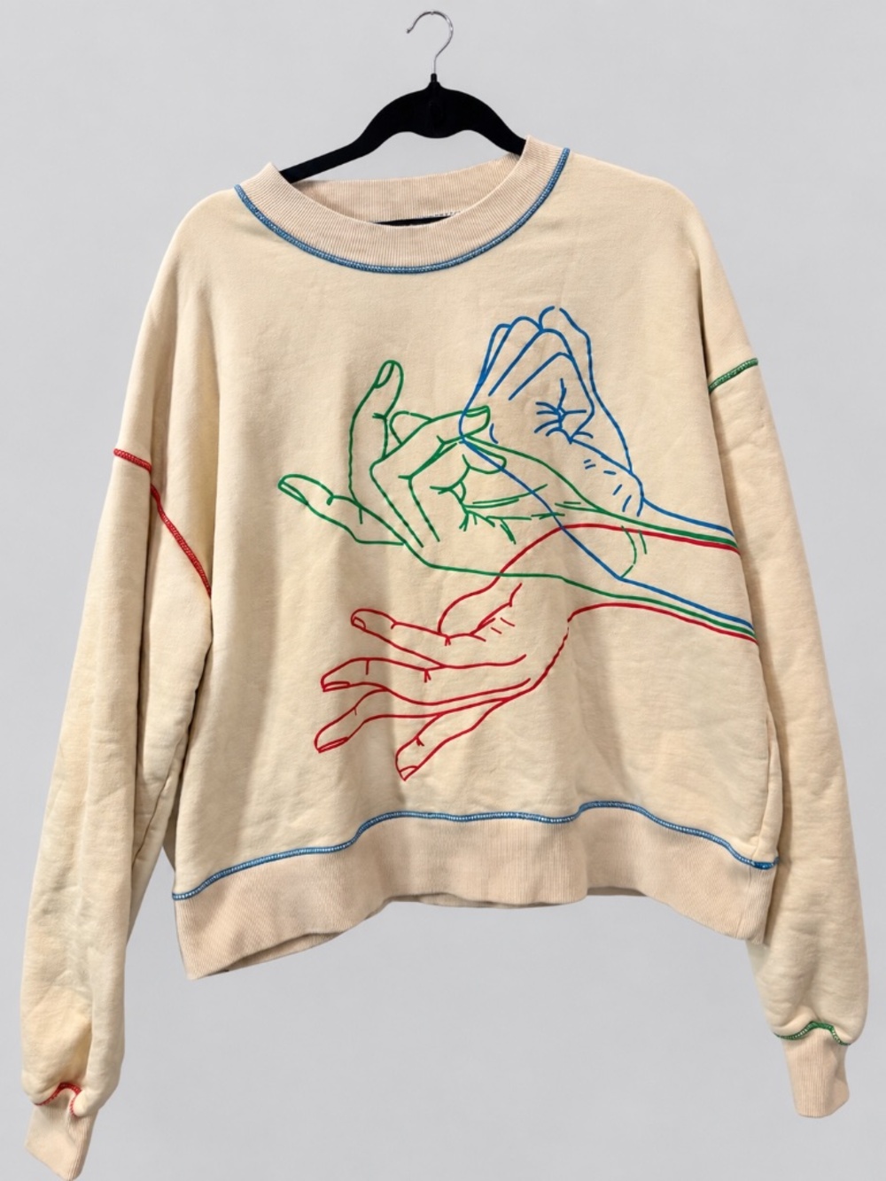 Overstood. Cream Hands Graphic Sweatshirt L 100 % Cotton